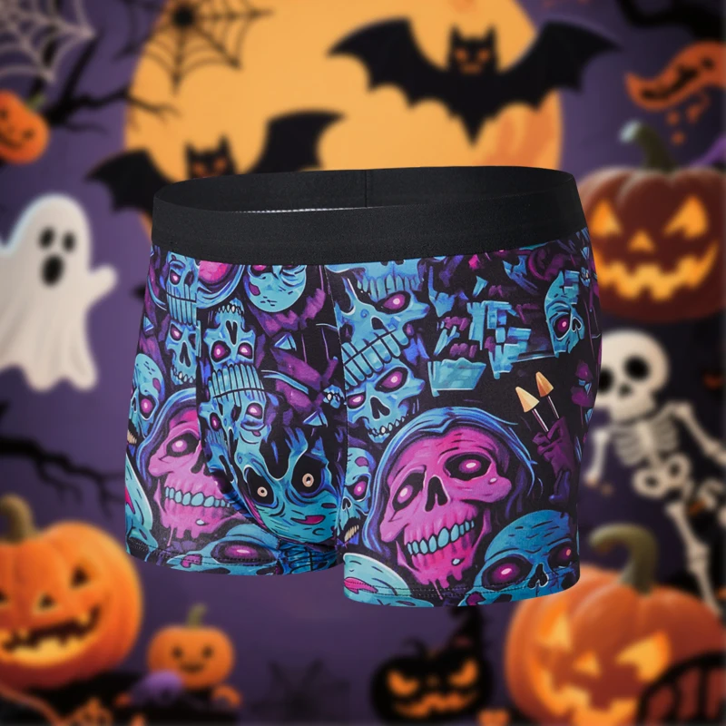 Men's Graffiti Flat Corner Underwear 3pcs Soft Breathable Comfortable Elastic Shorts As A Birthday and Halloween Gift for Men