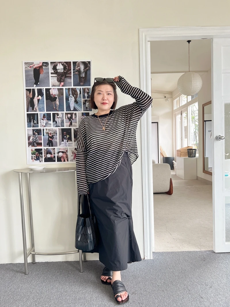 

High Waist Long Bla Asymmetrical Dstring Skirt New Arrival plus Size Casual Sle A-Line Skirt by Rose's Sister's Home