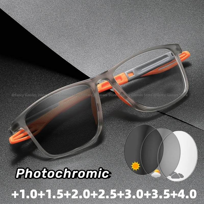 Men Outdoor Photochormic Reading Glasses Trendy Ultralight Color Changing Presbyopia Women Anti-UV Sports Sunglasses+1.0+1.5+4.0