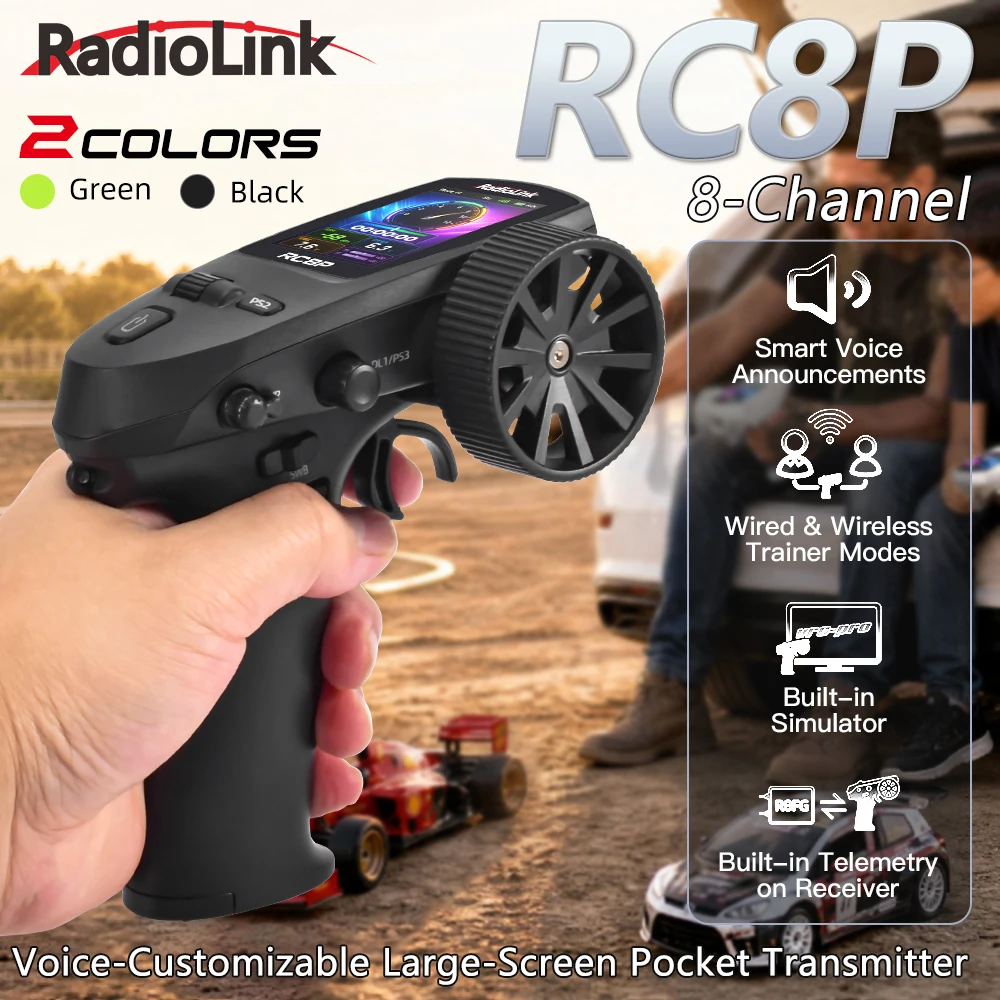 RadioLink RC8P Transmitter 8-Channel Radio Trainer Modes Built-in Simulator Smart Voice with R8FG Gyro Receiver For All RC Cars