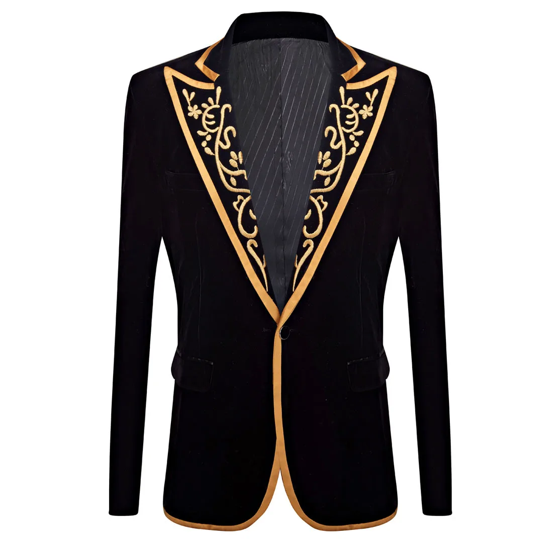 

Mens Stylish Court Prince Black Velvet Gold Embroidery Blazer Suit Jacket Party Dinner Prom Wedding Stage Singer Costume Homme