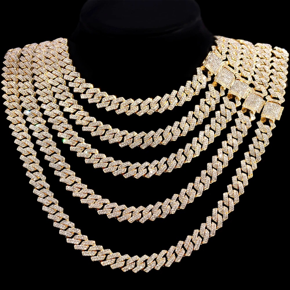 14MM Iced Prong Link Cuban Chain Necklaces for Men Women High Quality Rhinestones Chunky Cuban Chain Punk Jewelry Drop Shipping