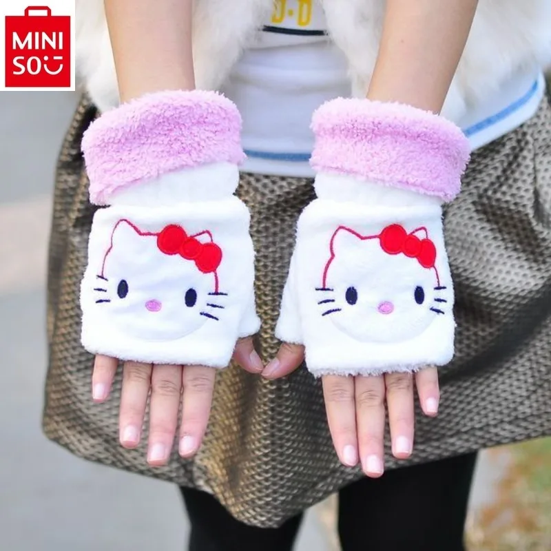 MINISO Winter High Quality Warm and Wear resistant Riding Gloves Cartoon Hello Kitty Anime Anti slip Car Accessories