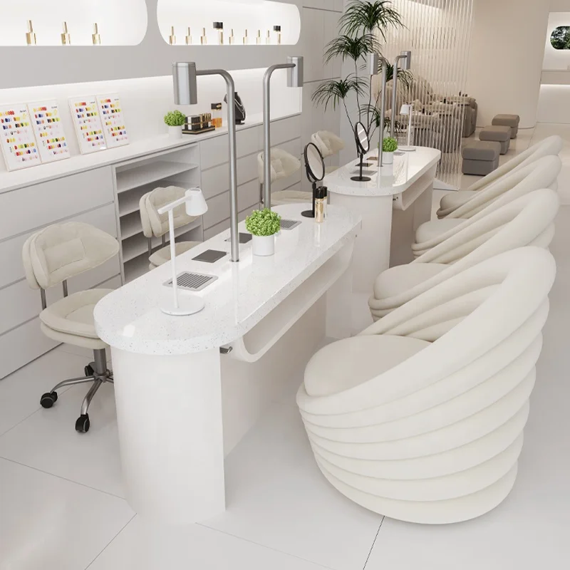 Beauty Salon Furniture Package Nail Bar Desk Luxury Tufted Manicure Tables with Chair Metal Iron Modern 2 Set/sets Standard Cm