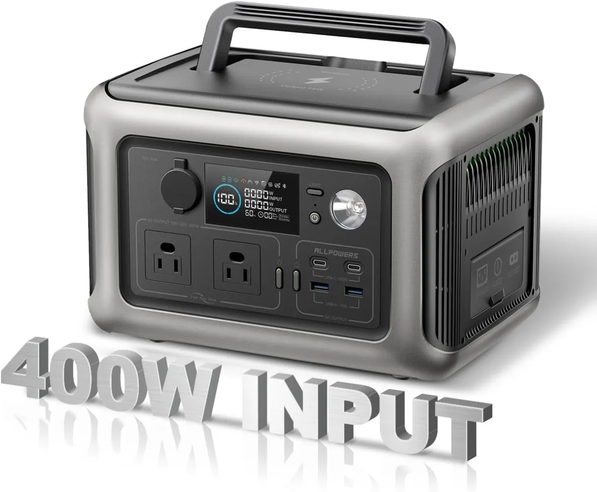 R600 Super-Quiet Portable Power Station, 299Wh 600W with UPS Function, 400W Max Input,for Outdoor Camping, RVs, Home Use