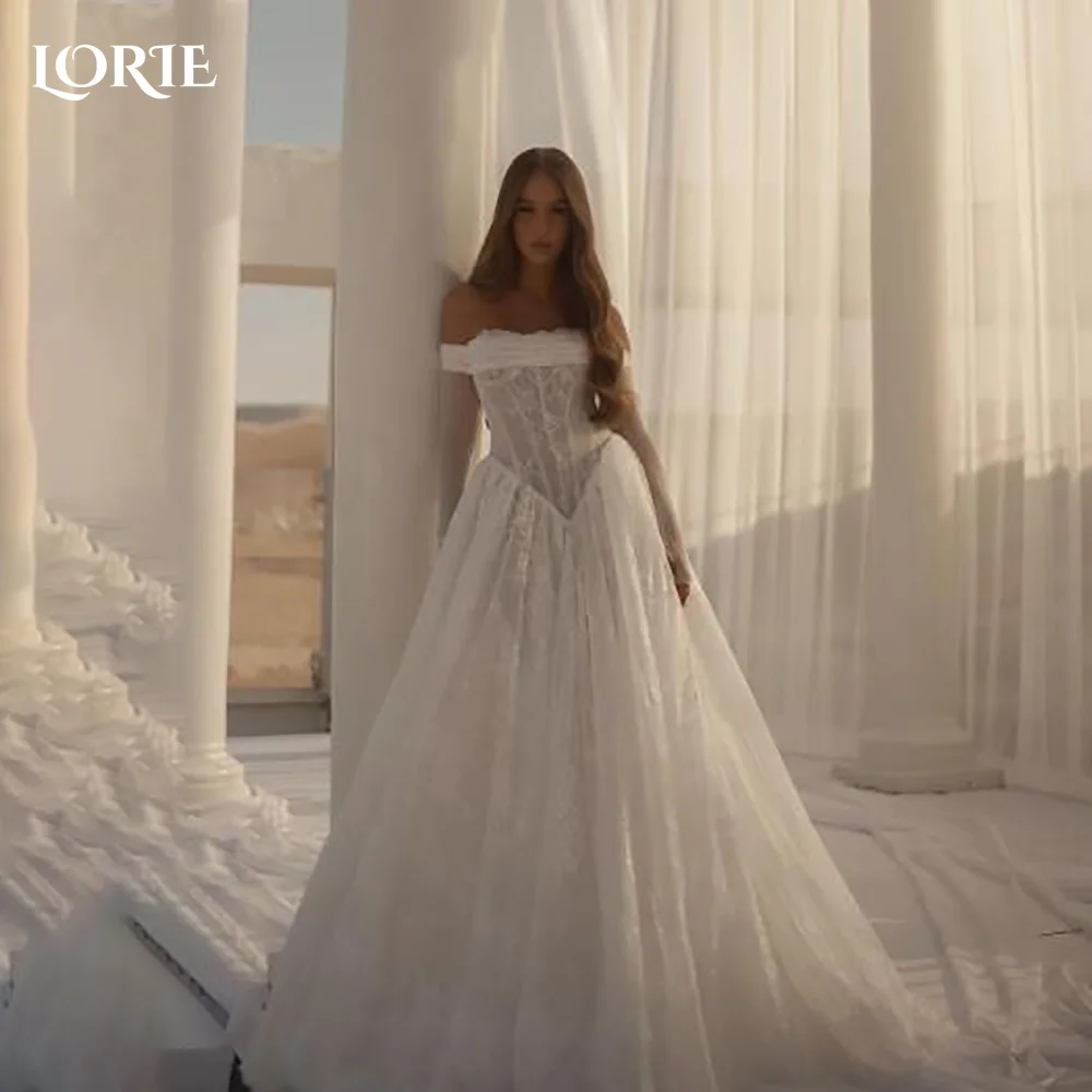 

LORIE Vintage Lace Wedding Dresses High Neck Applique A-Line Bridal Gowns Irregular Neckline Pleats Princess BrideGown customize