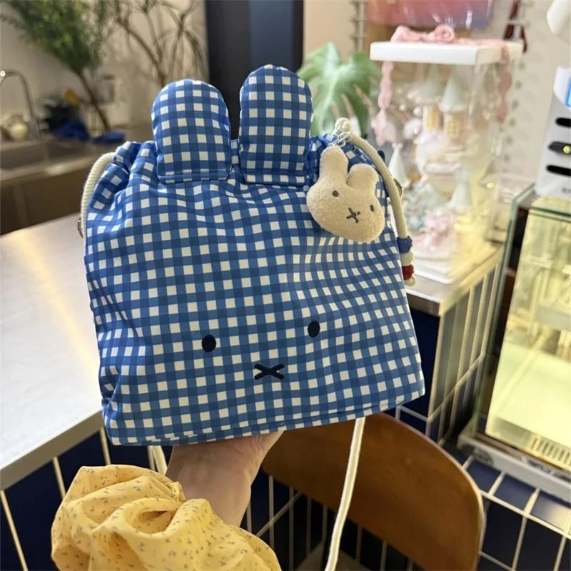 

Новая холщовая сумка Kawaii Miffy Rabbit, винтажная клетчатая сумка в современную клетку с кроликом, большая вместительная сумка-тоут, сумка на плечо, подарок для девочки