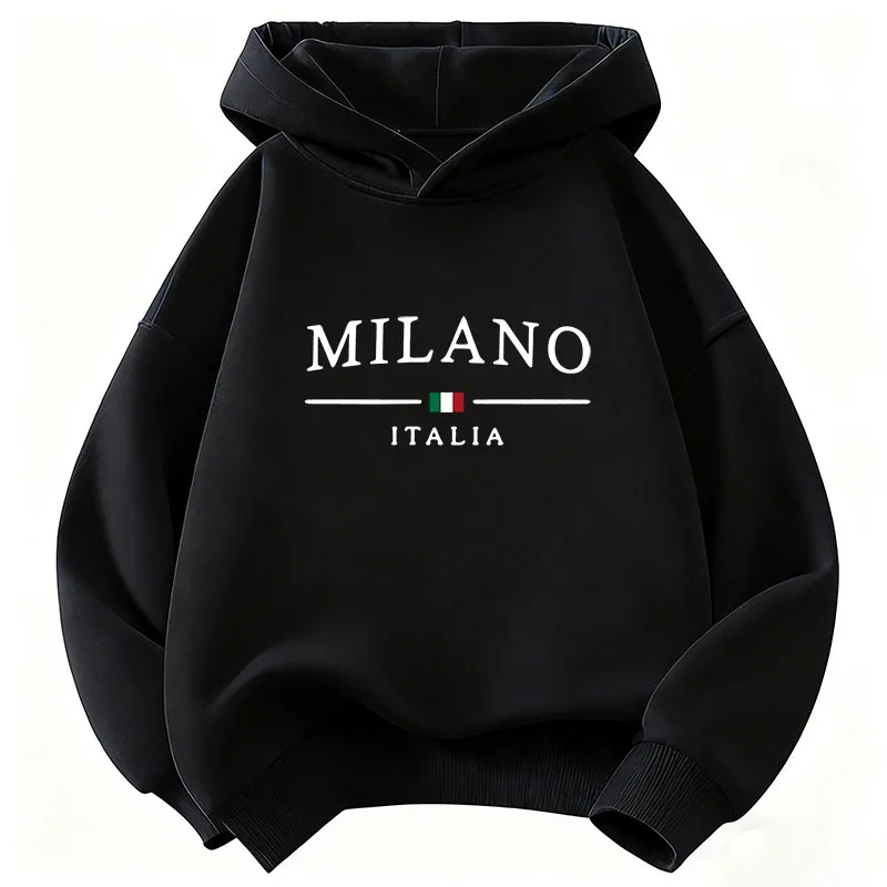 Felpa con Cappuccio Divertente con Stampa 'Fashion Milano Italy' per Bambini, Stile Y2k, Abbigliamento Casual per Ragazzi e Ragazze