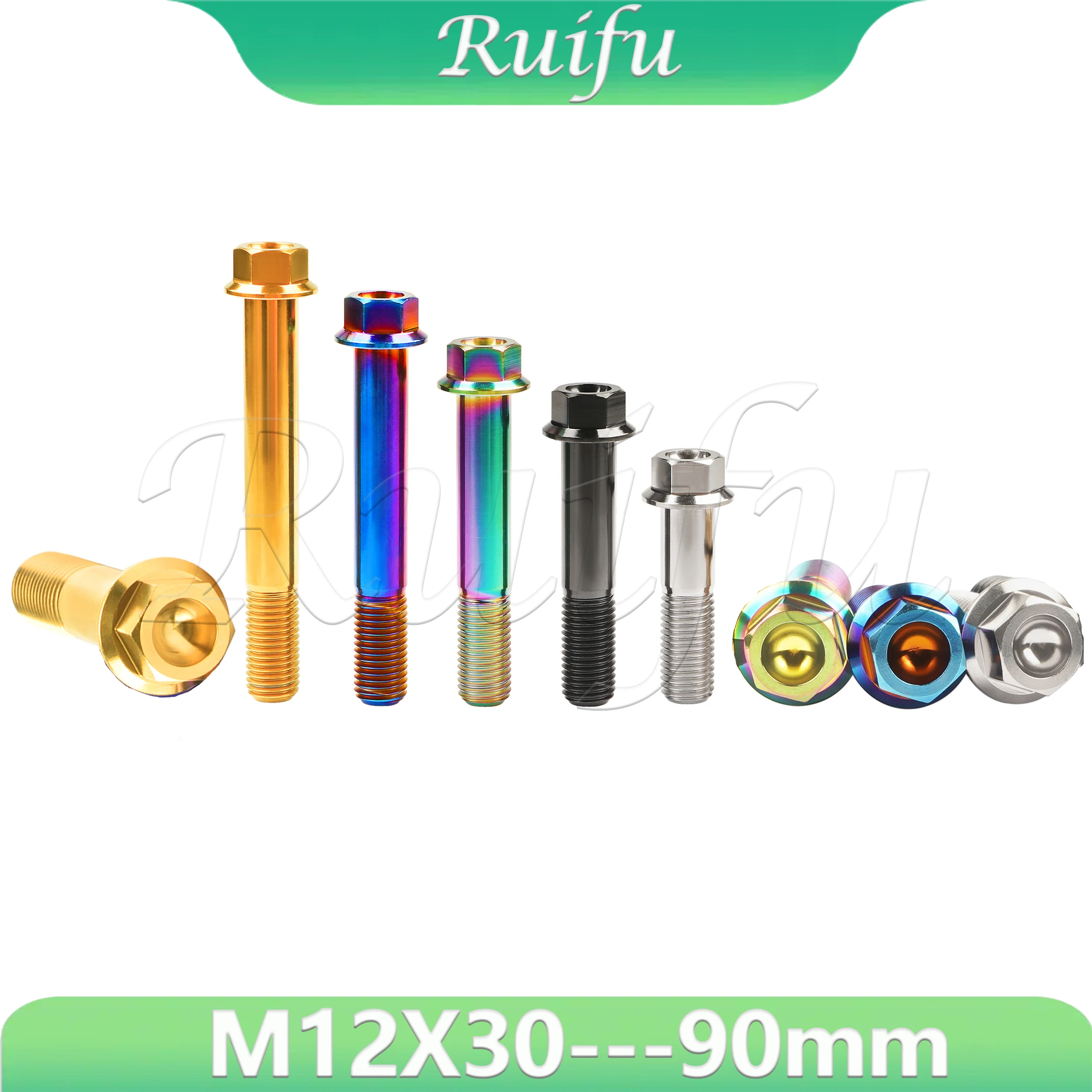 Ruifu Titanium Bolt M12X30 35 40 45 50 55 60 65 70 75 80 85 90mm Hex Head Flange Screw for Auto Motorcycle Modifying