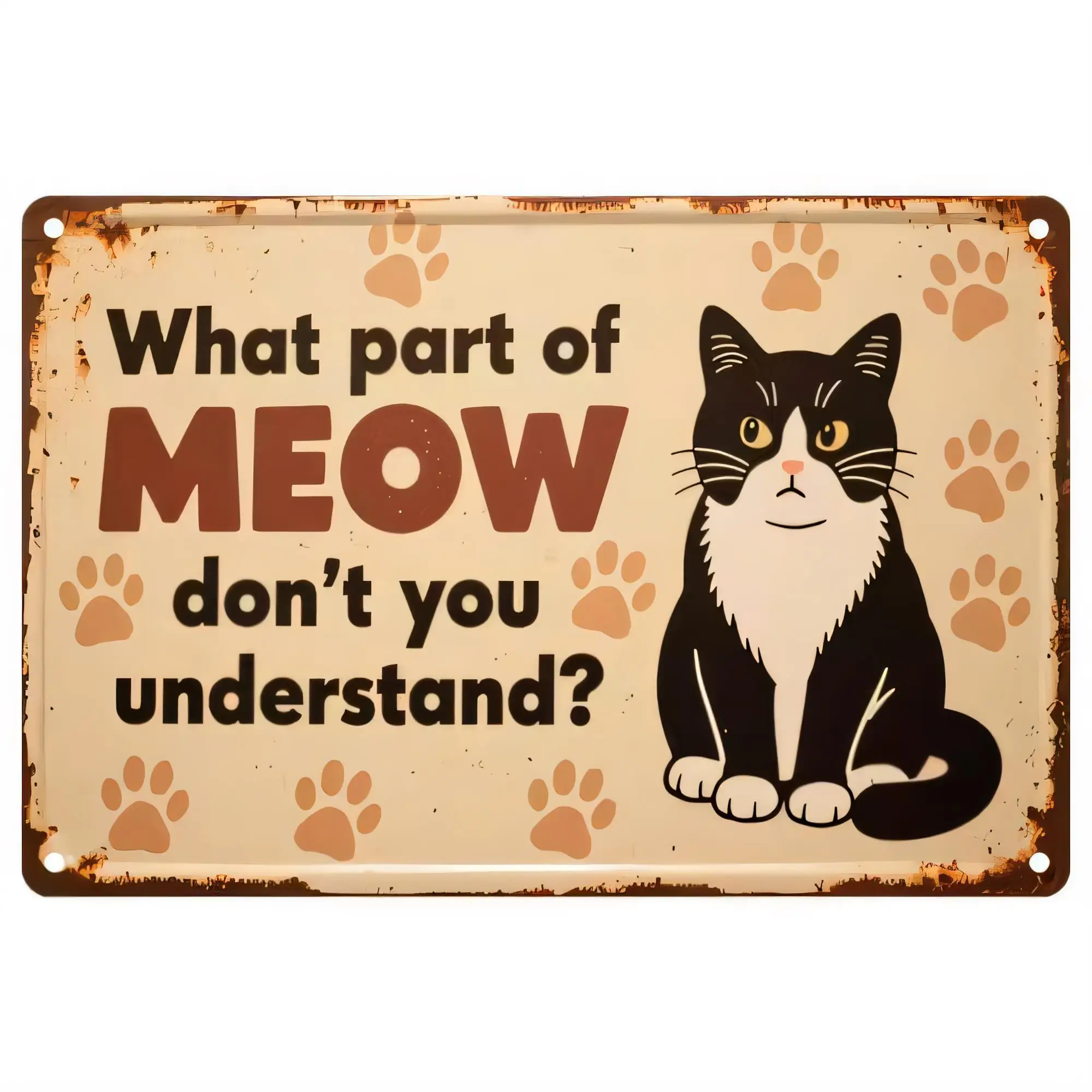 Tin Sign What Part of MEOW Don’t You Understand? Cat Paw Vintage Metal Wall Plaque Funny Quote Farmhouse Retro Rustic Home Bar G