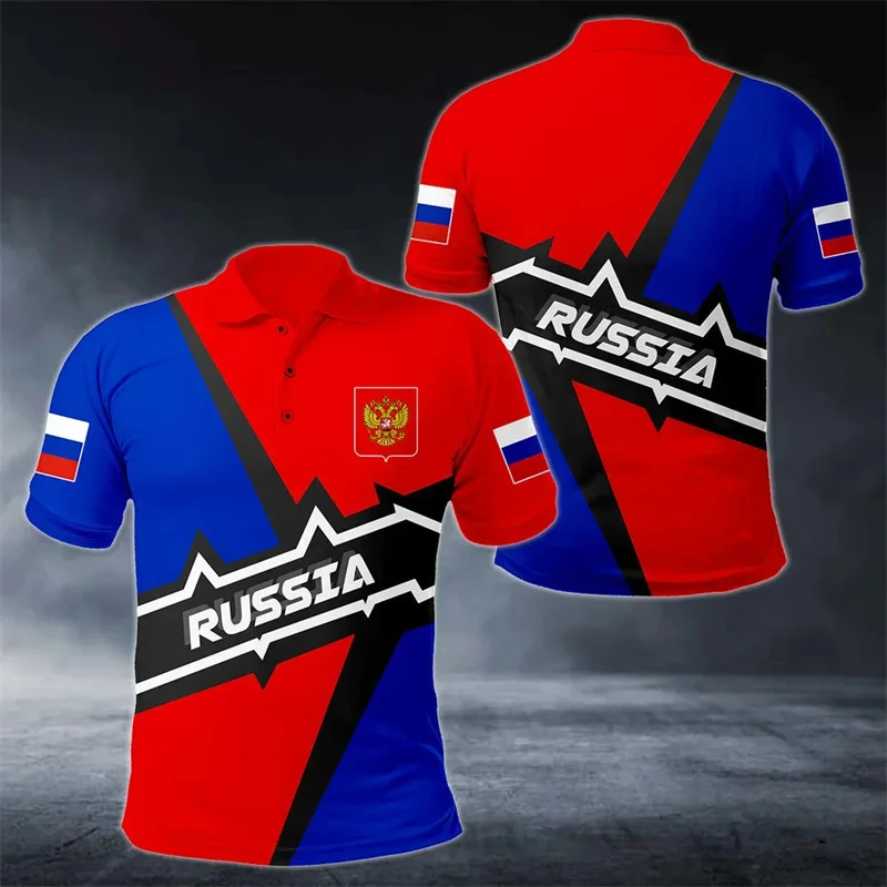 3D Printed Russian Flag Polo Shirt For Men National Emblem Pattern Tees Summer Casual Oversized Short Sleeve Tops Lapel T-Shirts view 4