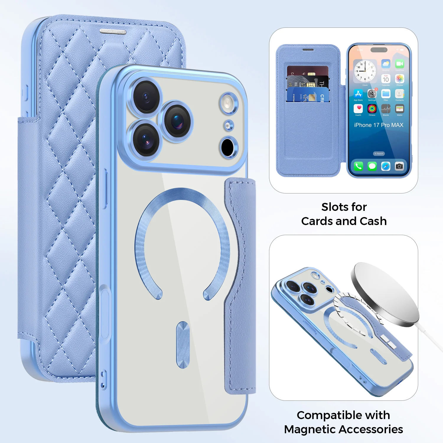 

For iPhone 17 16 15 14 13 Pro Max Plus Case Business Electroplating Magnetic Card Slot Flip Leather Case Cover For 17 Air Funda