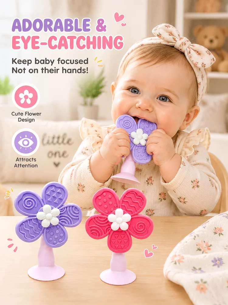 Montessori Flowers Suction Cup Windmill 360 Degree Rotating Early Toddlers Sensory Teether Fun Play Game Educational Baby Toys