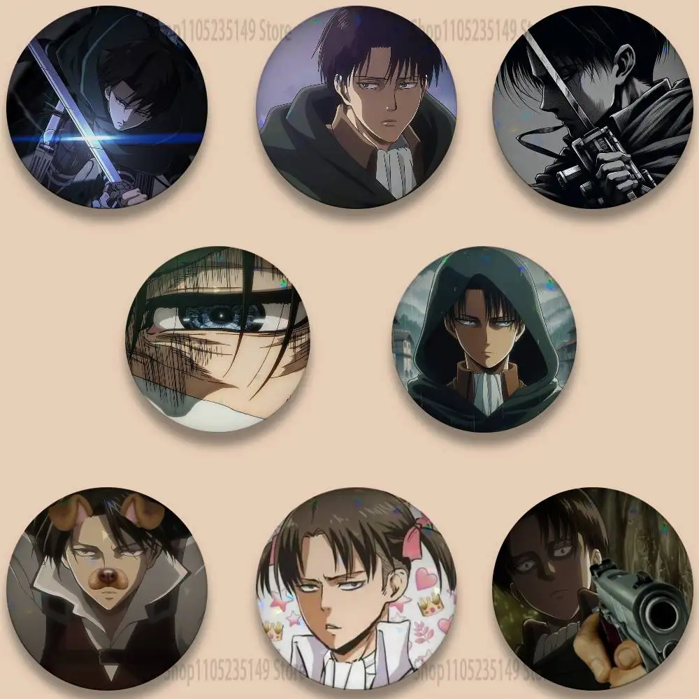 Levi Ackerman Anim 58mm Round Cartoon Brooches Badge for Backpack Accessories Hat Decoration HD Print Handmade Gifts