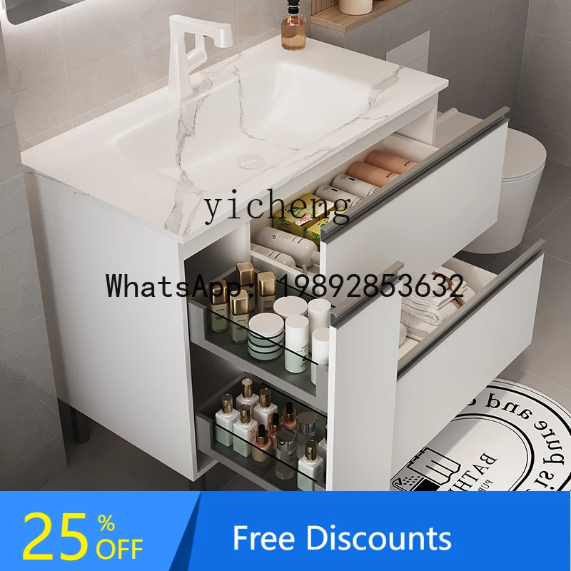 

rock slab hot bending integrated basin bathroom cabinet combination honeycomb bathroom hand face wash basin drawer cabinet