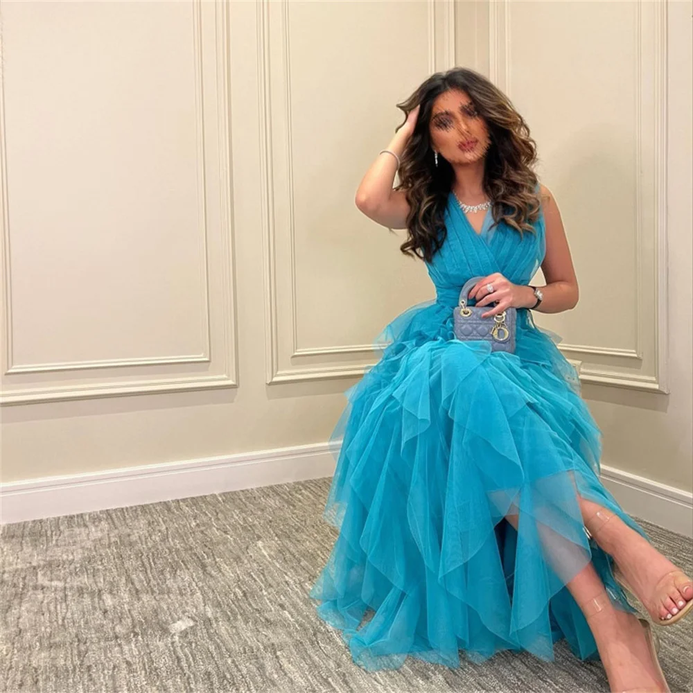 Amanda Light Blue Prom Dress 2023 Elegant Formal Occasion Dresses Edge Curl فستان سهرة Floor Lenght Tulle Party Dress