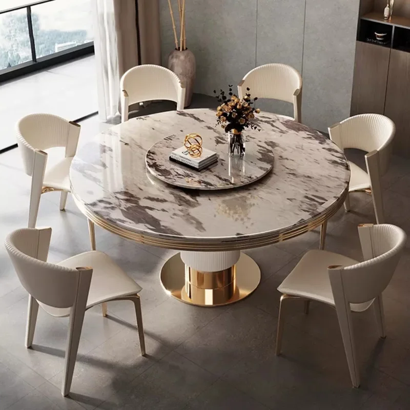 

Modern restaurant marble round dining table and chair combination simple round table with turntable dining table