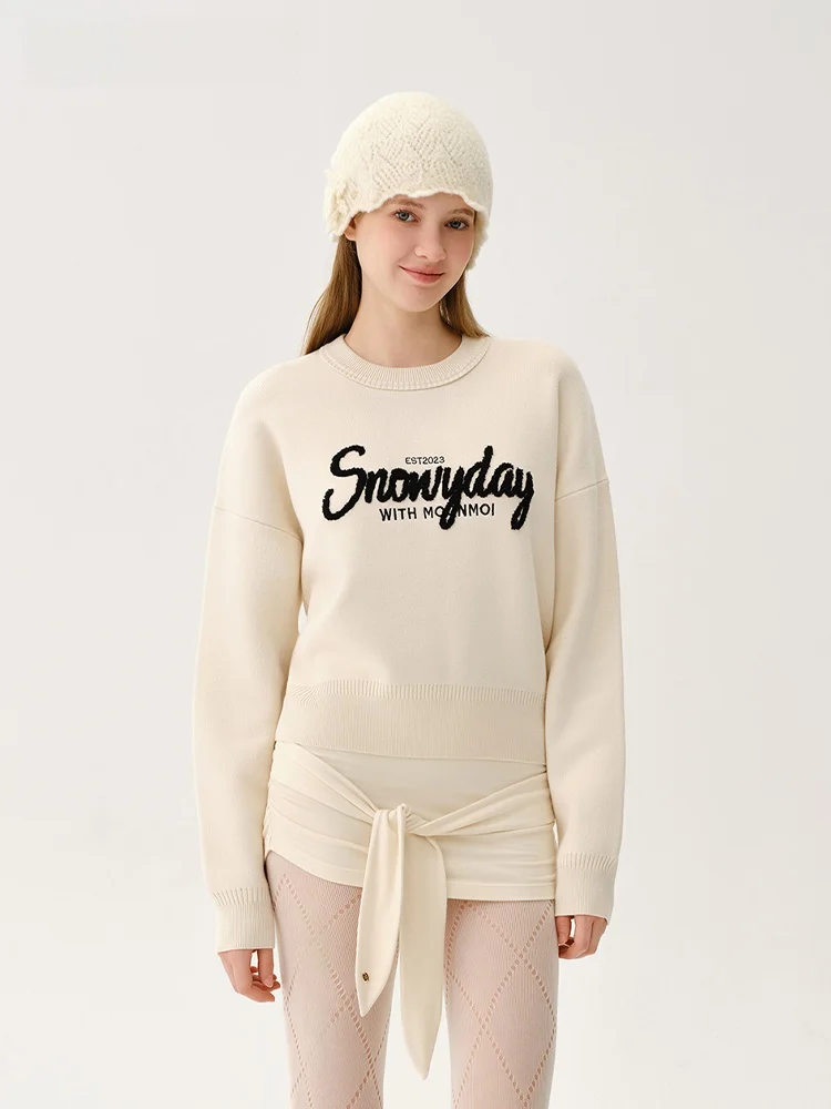 

Moonmoi Lazy ternoon round Ne Knitted Sweater Soft Towel Embroidery Women's Comfortable Base Layer Casual Long Sve Top