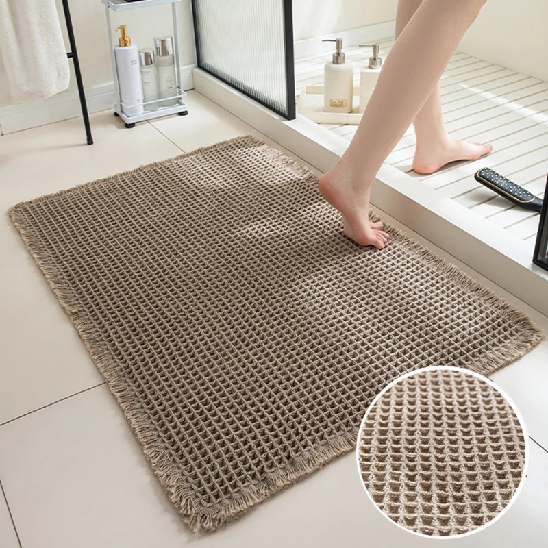 Bathroom Absorbent Carpet Waffle Non-Slip Bath Mat Soft Doormat Toilet Absorbent Beside Bathtub Wash Basin Machine-Washable Rug