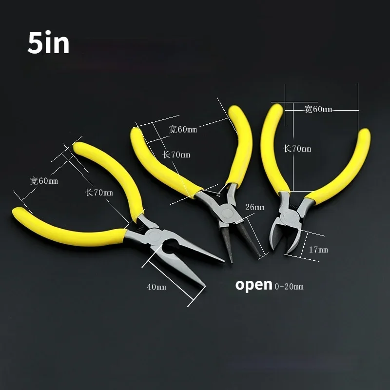 3 Types 5inch Mini Yellow Color Hand Pliers Repair Tools Cutting Zippers Pull Needles Wires  Scissors Handmaking