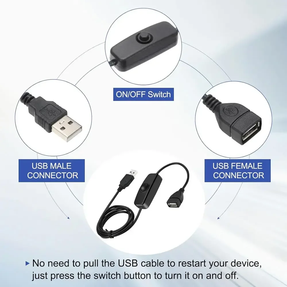 USB Cable Extension Cord Data Sync Charger With Switch ON/OFF Cable Extension USB 2.0 Male to Female Extension Extender Cable