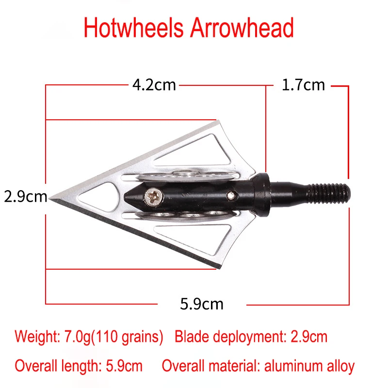 3PCS HotWheels Archery Blade Hunting Arrowhead 100Grain Stainless Steel Broadhead Screw Arrow Point Tip For Bow/ Hunting