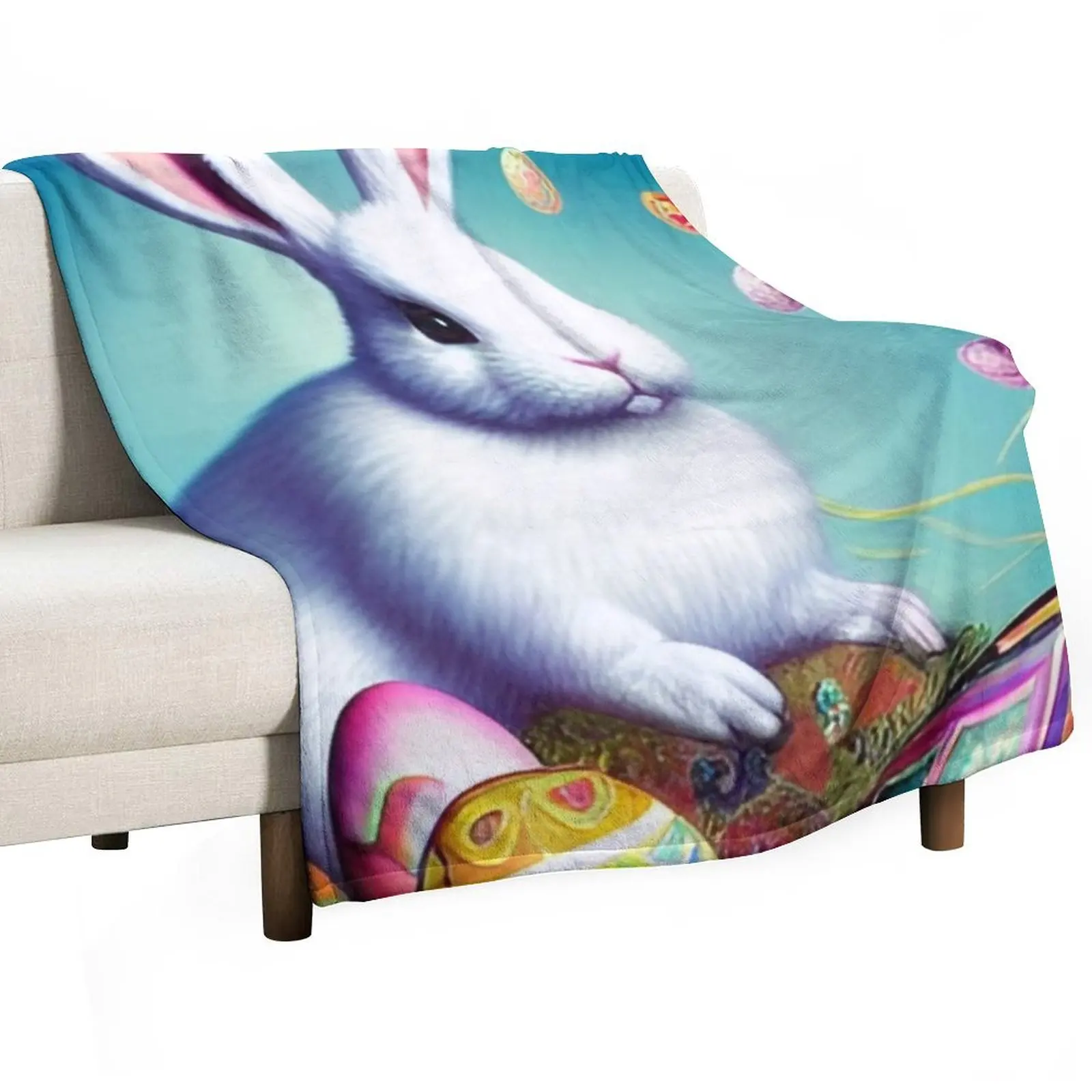 

Colorful Festive Easter Eggs Easter Bunny Spring Flowers Version 5 Throw Blanket for winter Heavy Decoratives Soft Blankets