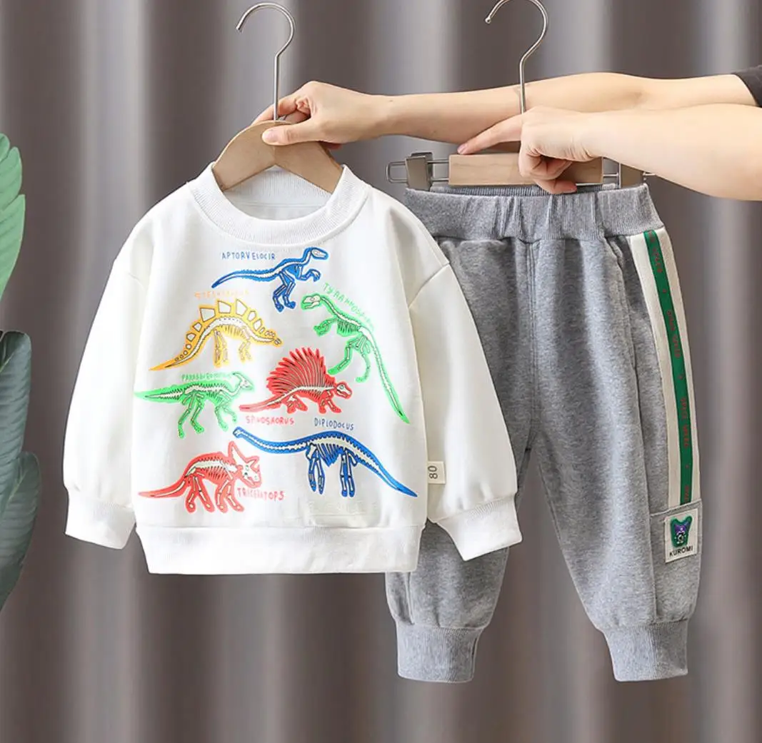 

Children Dinosaur Clothing Suits Korean Style Tracksuits for Baby Kids Cartoon Print Long Sleeve T-shirt+Pants Toddler Boys Set