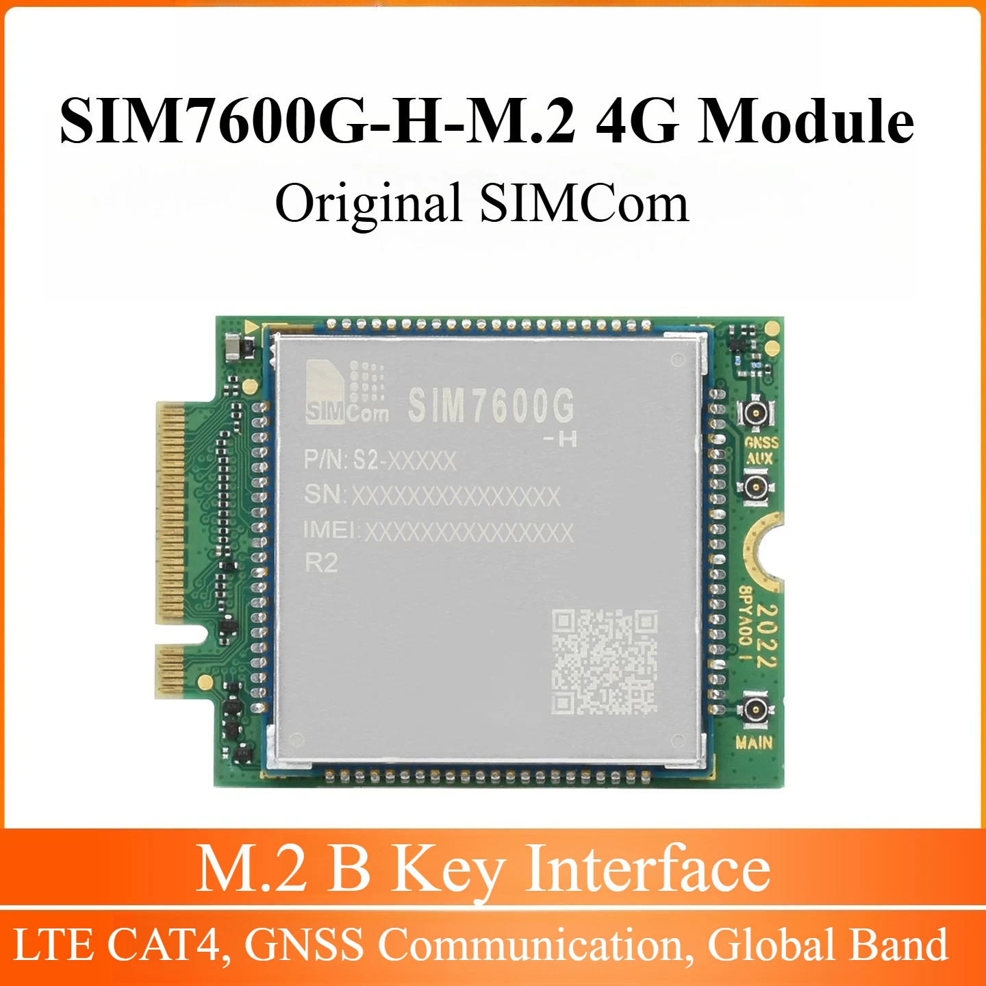SIMCom SIM7600G-H Global 4G Module, M.2 Interface, GNSS Wireless Communication LTE Cat 4 Module