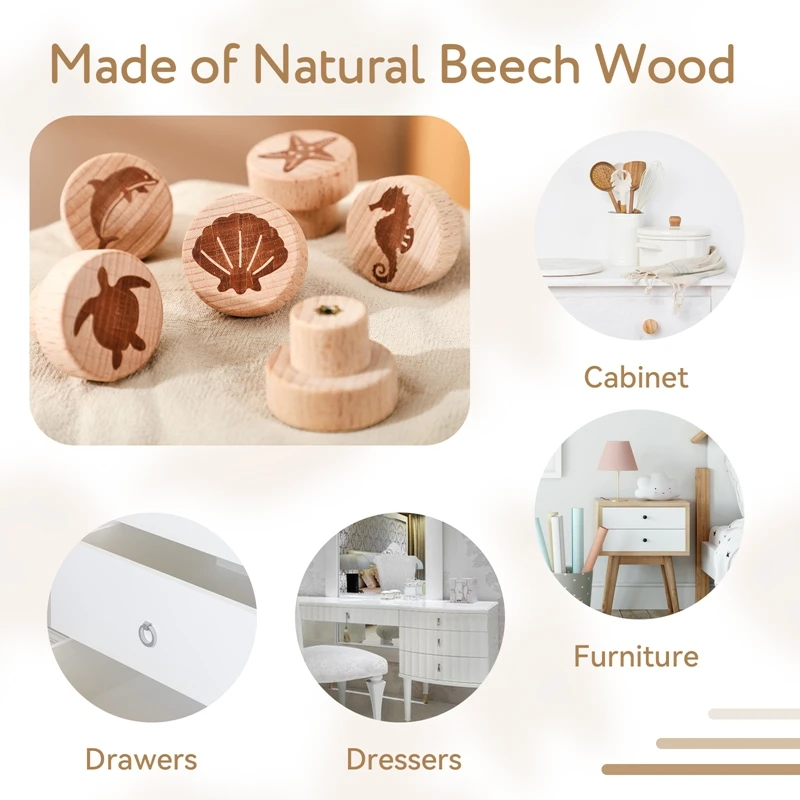 Round Door Wooden Cabinet Knobs The Handles Kitchen Cabinet, Bedside Cabinet Handles  Bohemia Style Vintage/Animal Print Decorat