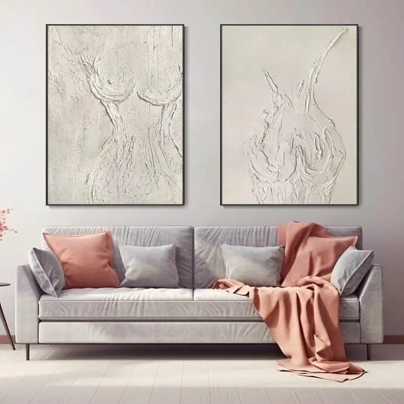 

Handmade Abstract Woman Body Curve Oil Painting Unframed Modern Original Minimalist Wabi-Sabi Artworks for Living Room Decortion