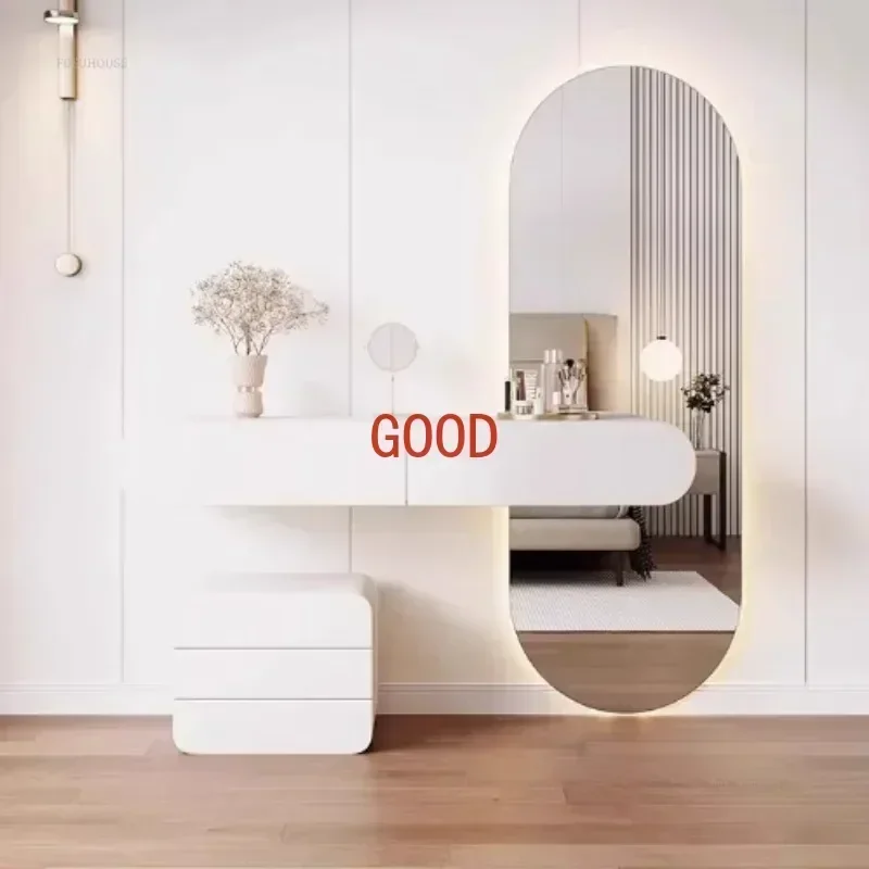 TAO TAO Tocador suspendido color crema para dormitorio, moderno, minimalista, montado en la pared, combinación de espejo en