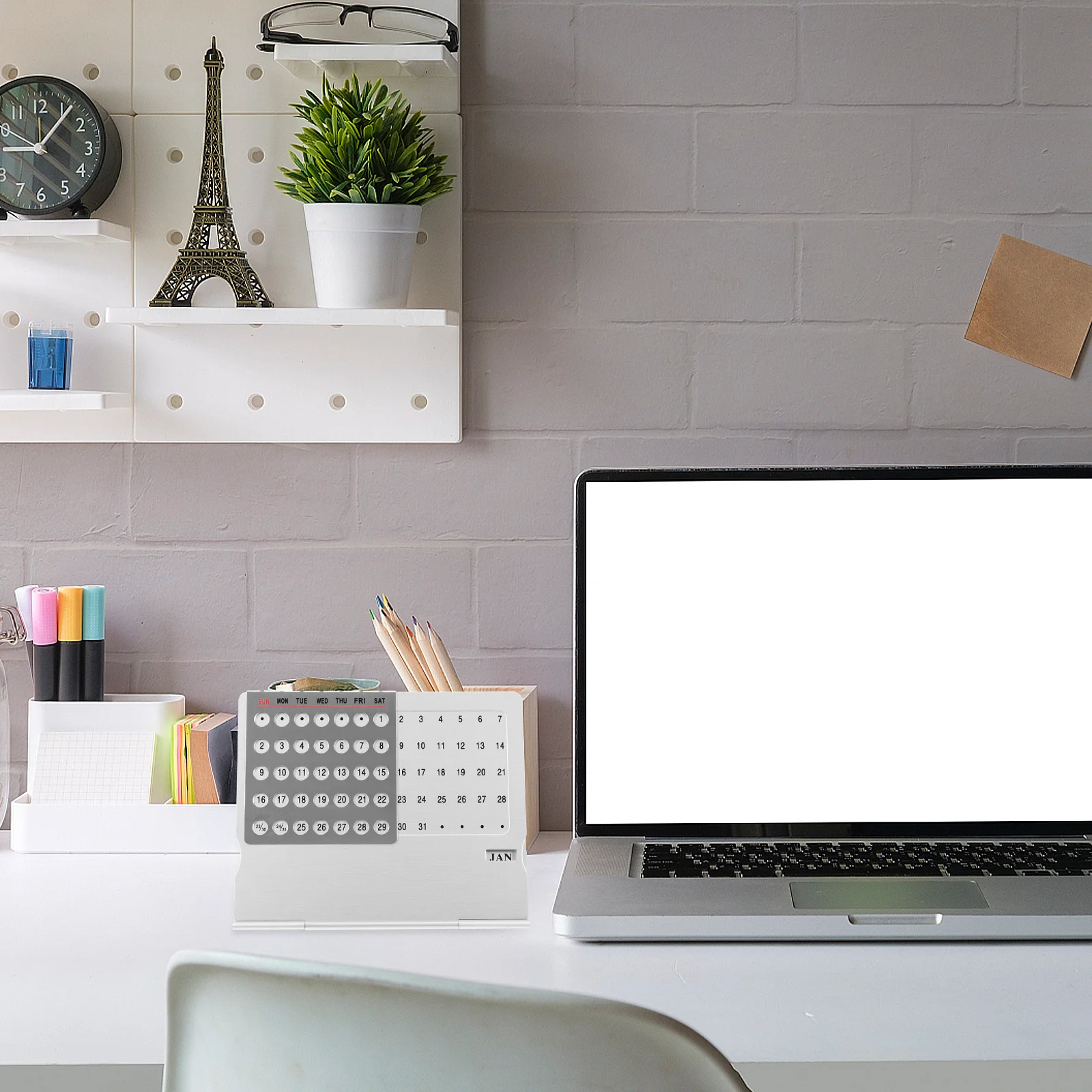 Kalender Meja Abadi Logam Tipis Kreatif Dekorasi Meja Kantor Ringan Tampilan Tanggal Kalender Ornamen Abadi untuk Meja