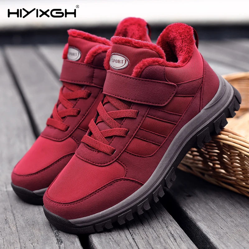 Winter High-Top Cotton Shoes Female Fleece-lined Warm Hiking Boots Middle-Aged and Elderly Leisure Sneaker Male