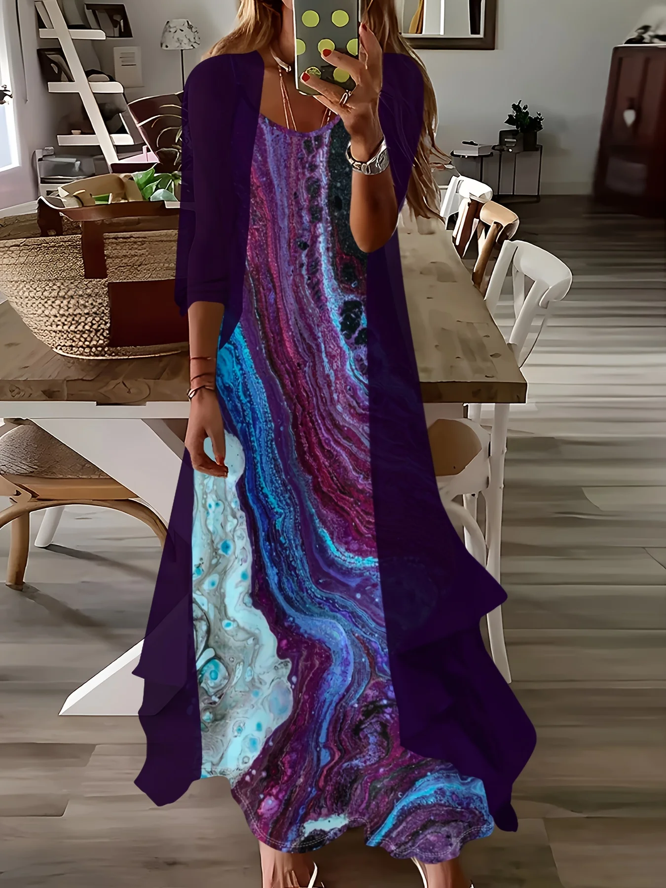 Women Long Sleeve Matching Dress Set Vacation Style Casual Two Piece Outfit Summer 2024 Trendy Coordinated Set Fashionable