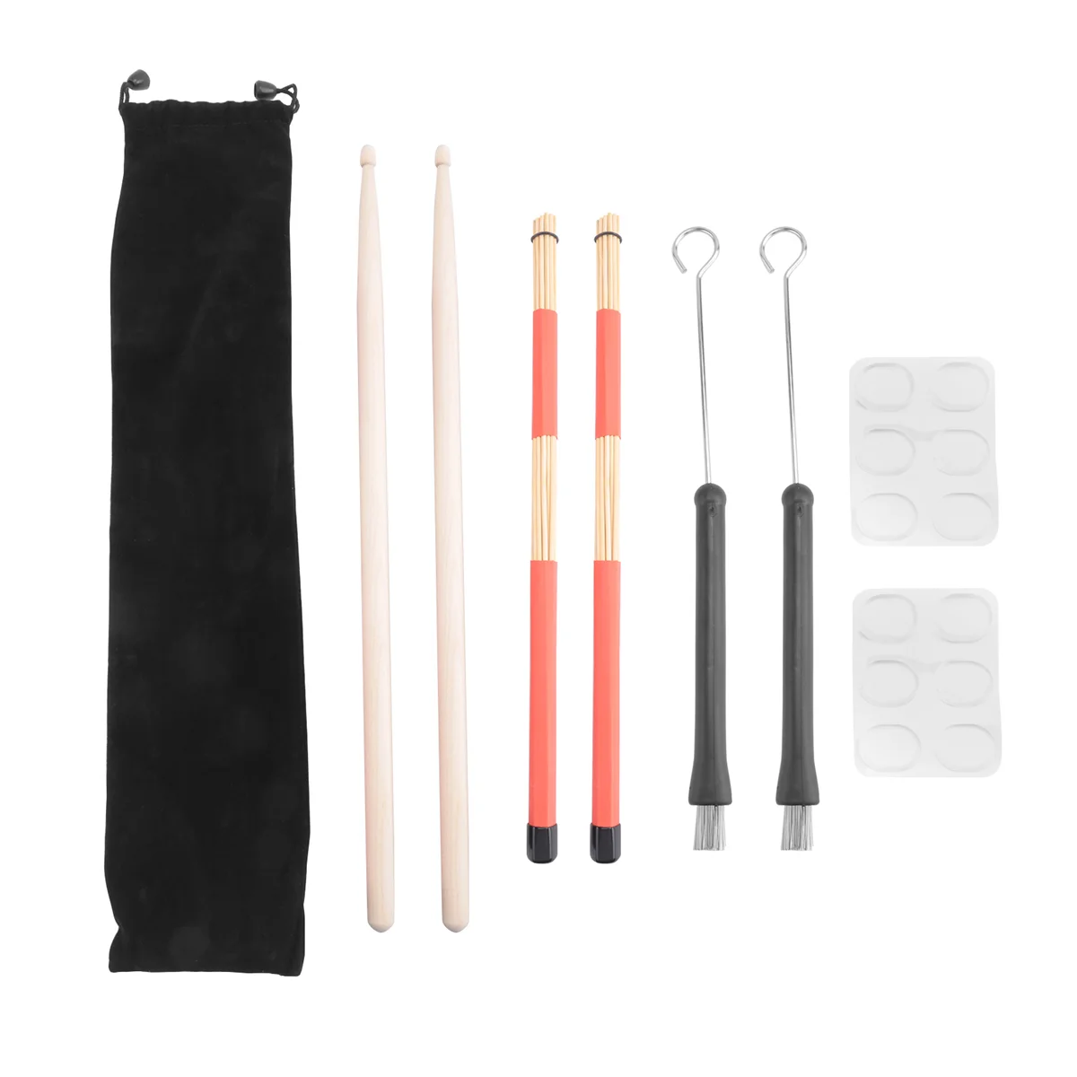 

Drum Sticks Set,5A Maple Wood Drum Sticks,Drum Rods Brushes,Retractable Drum Wire Brushes,Drum Dampeners with Bag