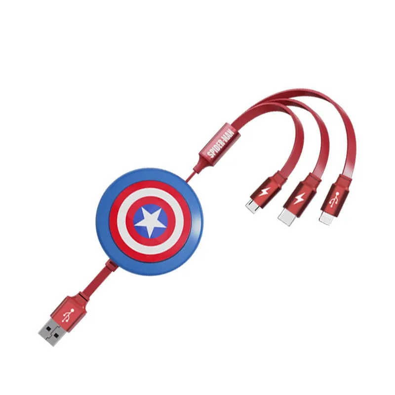 Disneycute cartoon mickey pato donald telefone móvel telescópico 3-em-1 carregamento rápido iphone android huawei cabo de dados do carro