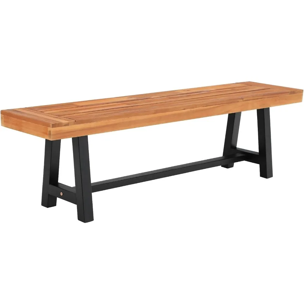 

Outdoor Backless Acacia Wood Bench Long Narrow Teak Garden Patio Dining Bench Weatherproof