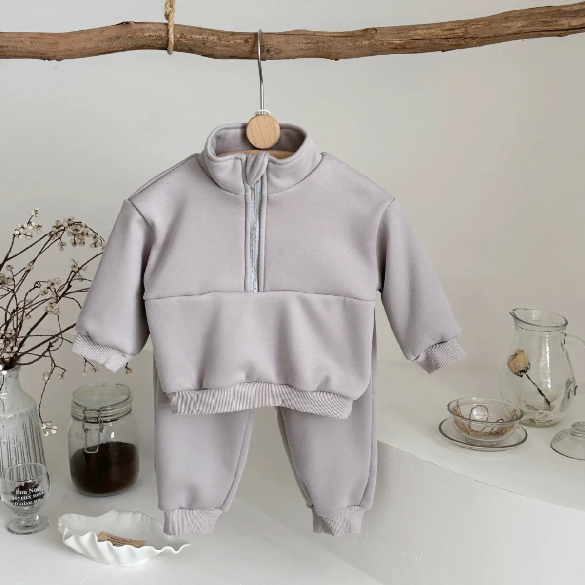 طفل رضيع بسيط الصلبة طويلة الأكمام البلوز + السراويل الرياضية الطويلة الخريف الشتاء ملابس الأطفال الحرارية 0-3 سنوات #2