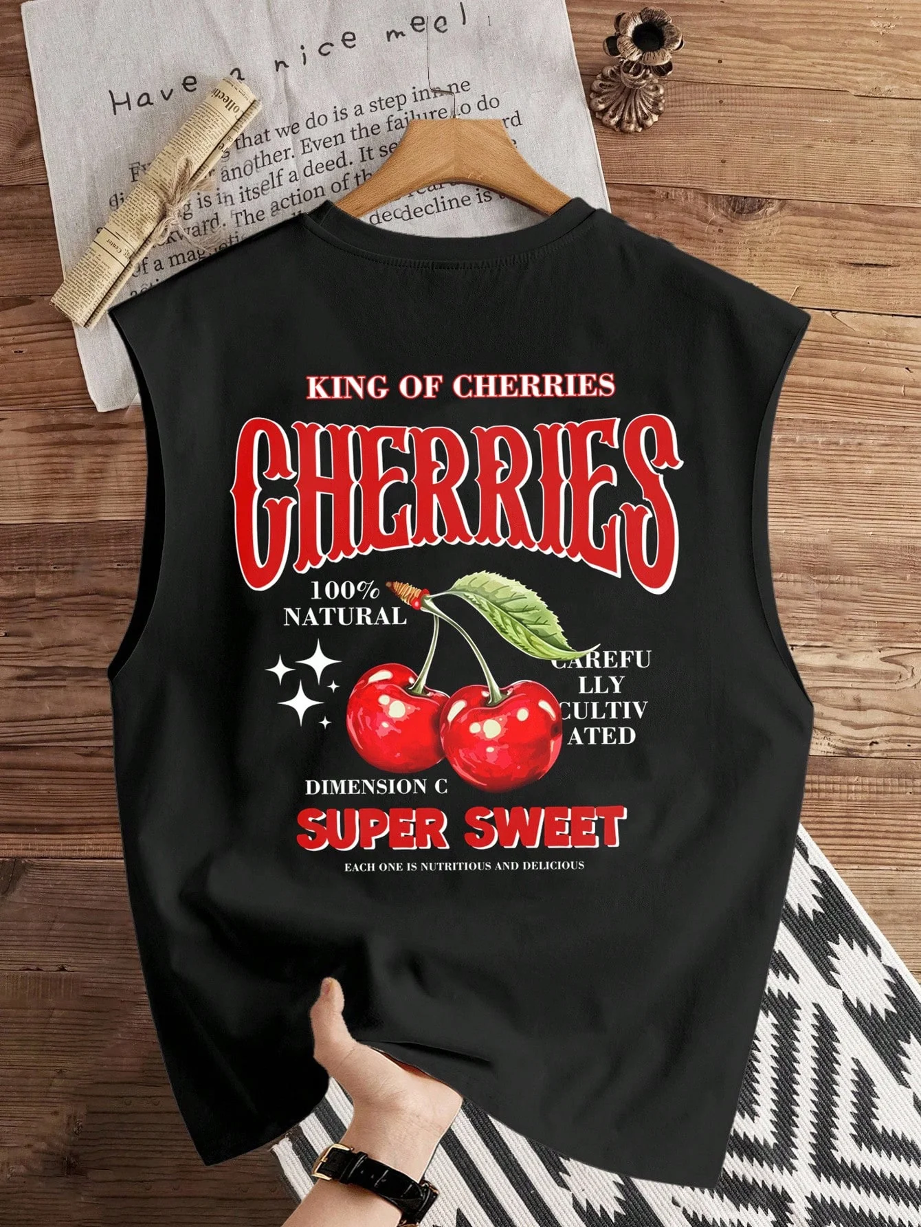 100% Pure Cotton Men's Summer Fashionable Casual Loose KING OF CHERRIES Printed Fitness Sleeveless Vest