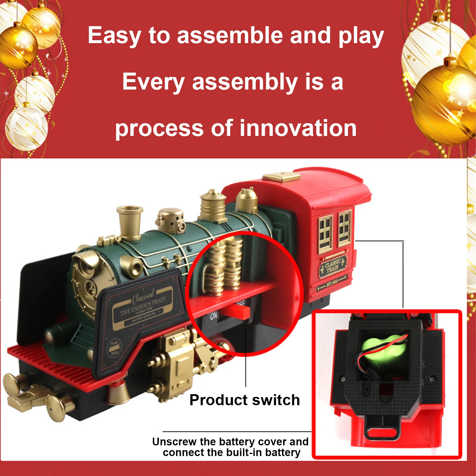 Christmas Series Classical Remote Control Small Train Tracks Electric Steam Track Train Model Lights Children's Holiday Gifts
