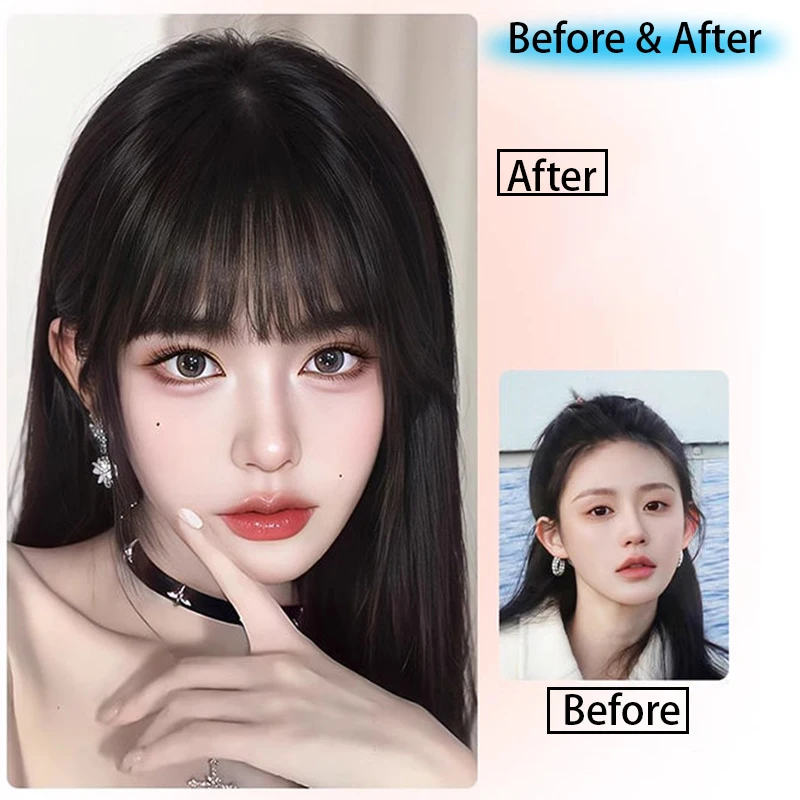 High Quality Synthetic Wig Flat Bangs Hair Extension Clip in Bangs with Temples 6 Inches Front Face Bangs for Women Girls Daily