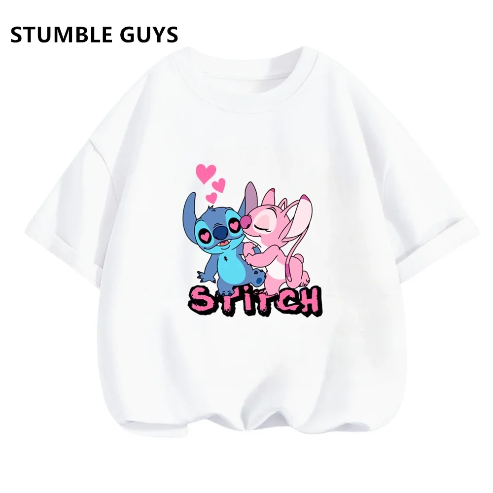 Camiseta de Verano Estilo Retro para Niños, Ropa para Niños, Camiseta de Dibujos Animados para Niñas, Manga Corta Informal, Tops Stichies