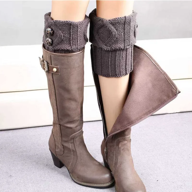 Women Knitted Gaiters Leg Warmers for Autumn/Winter Lolita Sweet Girl Short Boot Cuffs Buttons Crochet  Lady Boot Knee High Boot