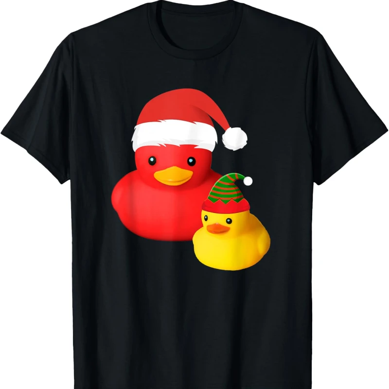 

Cute Cartoons Rubber Duck Santa Claus with Christmas Elf Costume Gift Unisex Tee High Quality Cotton Casual Style Short-sleev