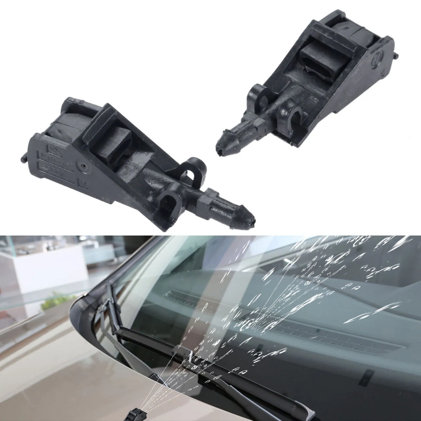 2pcs Windscreen Washer Jet Water Spray Nozzle For Beetle Golf Jetta Passat 6E0955985B Black Auto Accessories