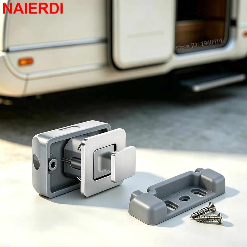NAIERDI 5 Pieces Compartment Lock for RV Metal Push Button Latch Square RV Push Button Catch Keyless Camper Car Push Lock