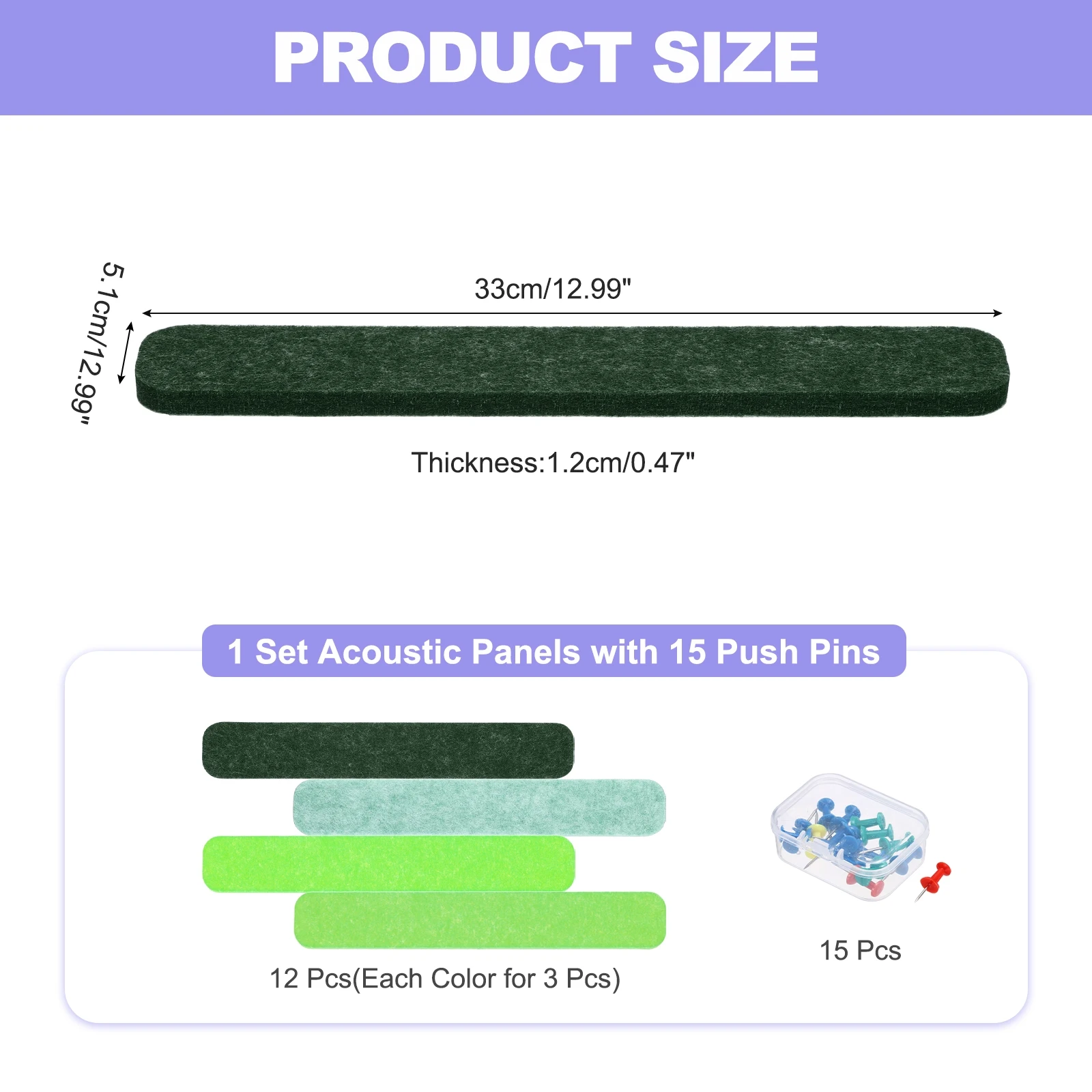 12 قطعة لوحات صوتية مستطيلة 33x5.1 سنتيمتر B1 لوحات رغوة عازلة للصوت مقاومة للحريق مع 15 قطعة دبابيس ضغط لتزيين جدران المكتب المنزلي