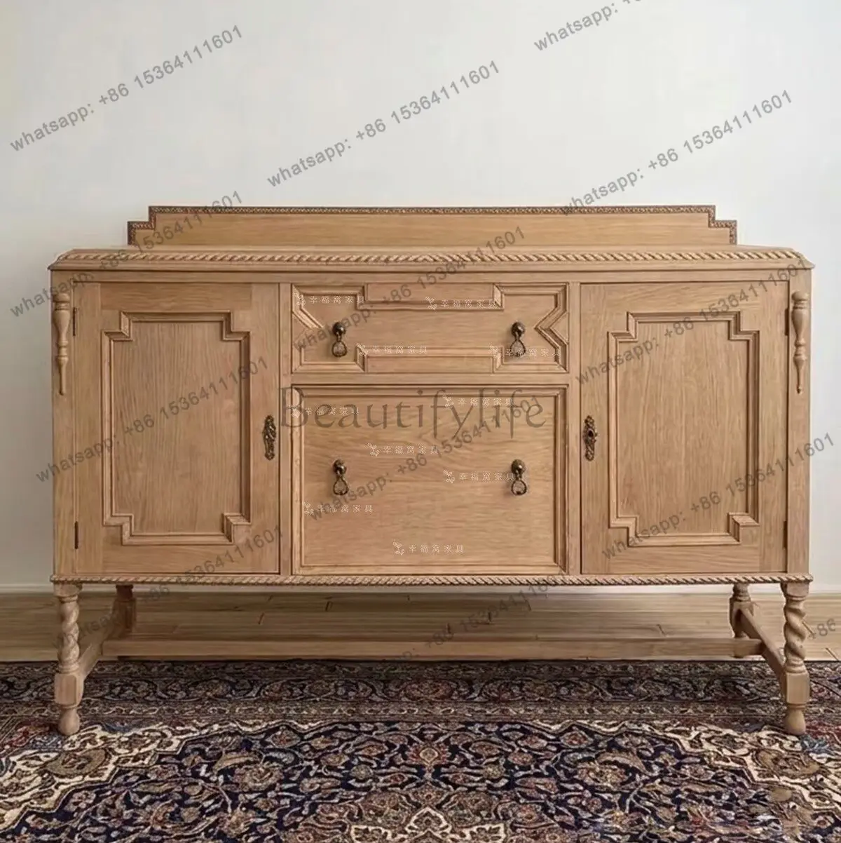 French solid wood retro log color living room porch cabinet medieval decorative locker
