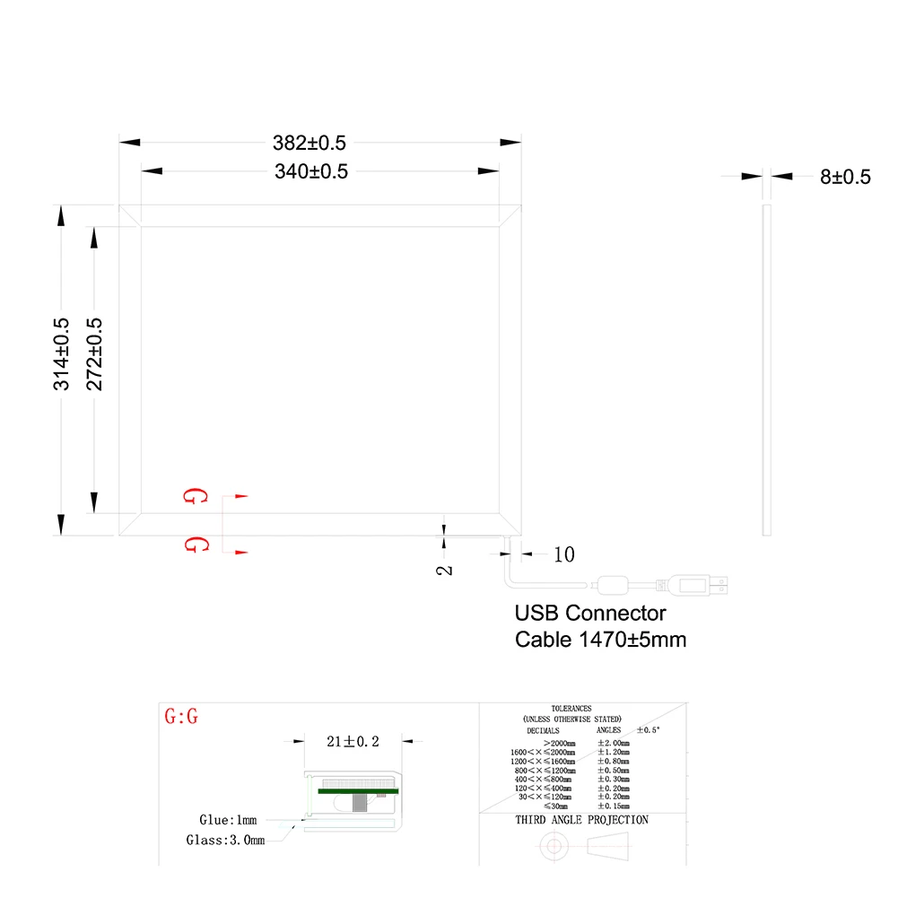 17inch 4:3 IR Touch Screen Panel 382*314mm 10 Point Touch Screen USB Interface with Glass Panel